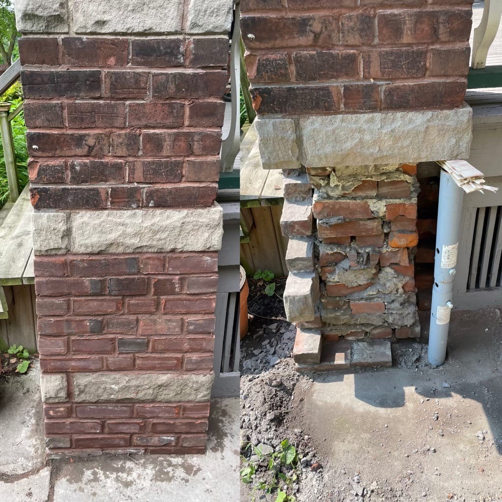 Rebricking the base of an old pillar